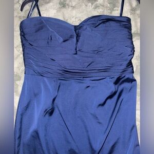 Strapless formal navy blue mini dress